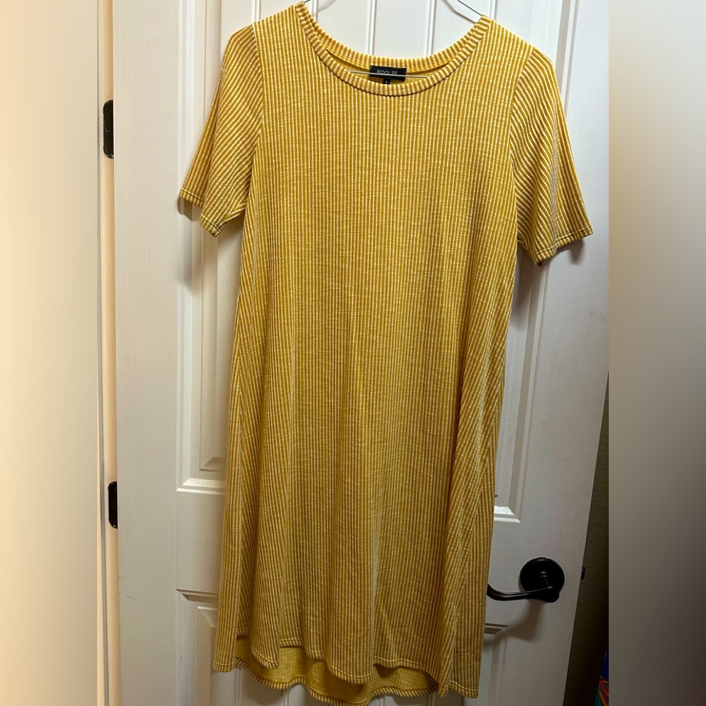 Yellow and white stripe Roolee t-shirt dress size L